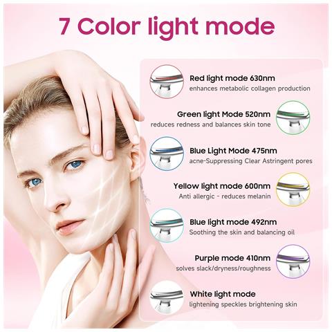Terapia Con Luce Rossa 7 In 1 Per Viso E Collo, Tecnologia Di Calore E Vibrazione Per La Cura Della Pelle, Rafforzamento, Rassodamento, Rassodamento E Levigamento, Massaggiatore Facciale Elettrico Portatile - Bianco - Foto 2