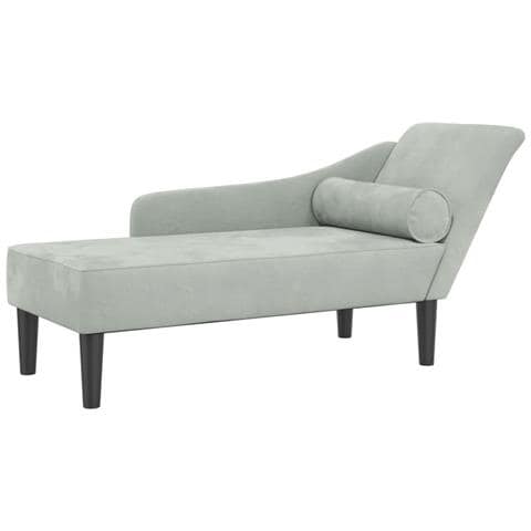 Chaise Longue con Cuscini Grigio Chiaro in Velluto - Foto 2