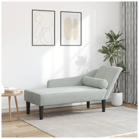 Chaise Longue con Cuscini Grigio Chiaro in Velluto - Foto 1