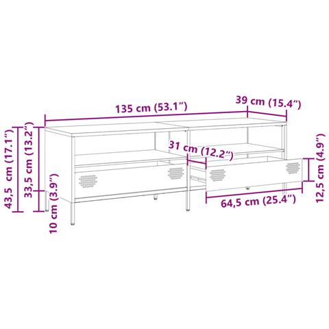 Mobile Tv Antracite 135x39x43,5 Cm Acciaio Laminato A Freddo - Foto 2