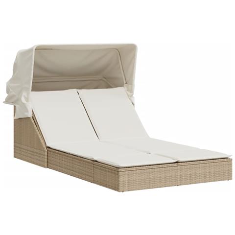 Lettino Doppio Con Baldacchino E Cuscini Beige In Polyrattan - Foto 2