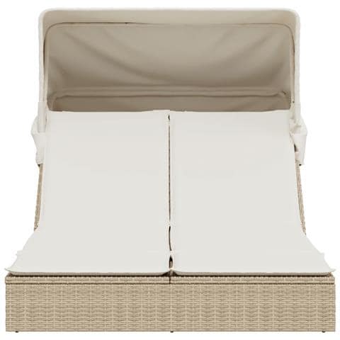 Lettino Doppio Con Baldacchino E Cuscini Beige In Polyrattan - Foto 3