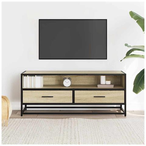 Mobile Tv Rovere Sonoma 100x34,5x40cm Legno Multistrato Metallo - Foto 3