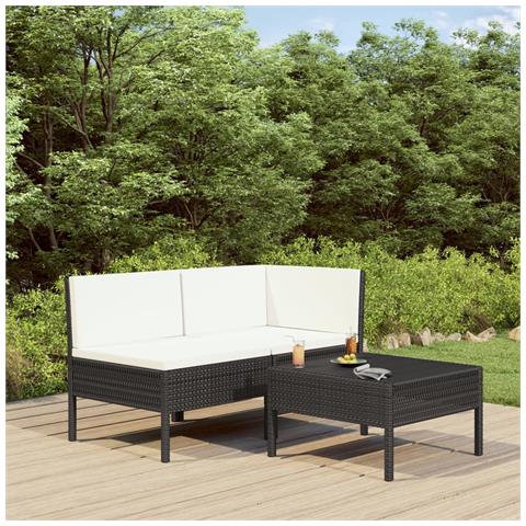 Set Divani Da Giardino 3 Pz Con Cuscini In Polyrattan Nero - Foto 8