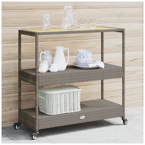 Carrello Da Bar 3 Livelli Grigio Polyrattan E Massello Acacia - Foto 8