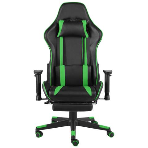 Lusso Casadino -  Sedia Da Gaming Girevole Con Poggiapiedi Verde In Pvc - Foto 1