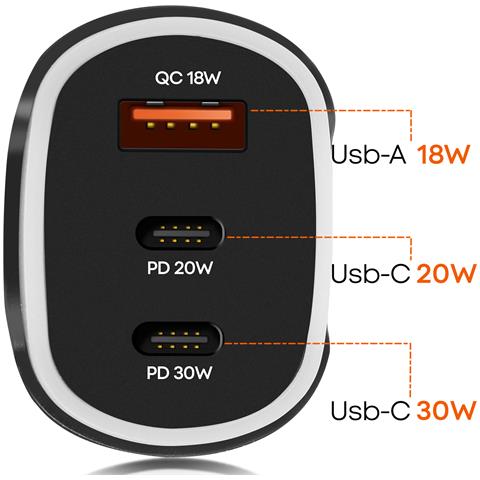 Caricatore Auto 50w Doppio Usb-c + Usb, Nero - Foto 2