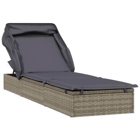 Lettino con Tetto Pieghevole Grigio 213x63x97 cm Polyrattan - Foto 1