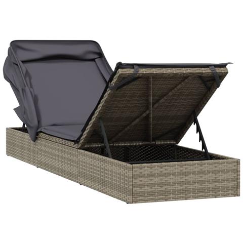 Lettino con Tetto Pieghevole Grigio 213x63x97 cm Polyrattan - Foto 9