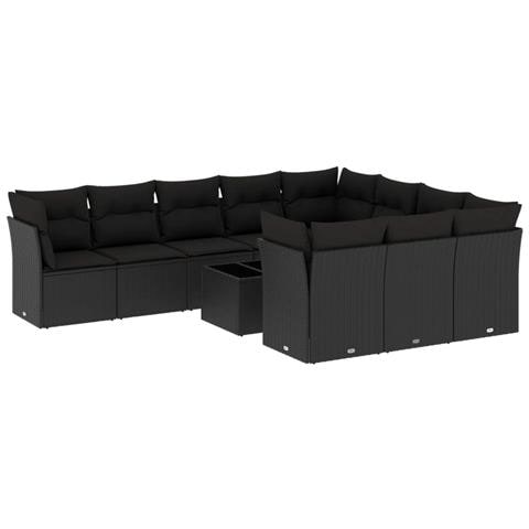 Set Divani da Giardino 11 pz con Cuscini in Polyrattan Nero - Foto 1
