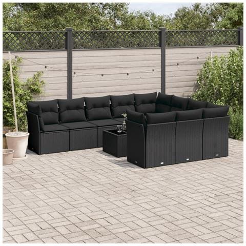 Set Divani da Giardino 11 pz con Cuscini in Polyrattan Nero - Foto 2