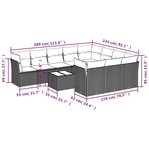 Set Divani da Giardino 11 pz con Cuscini in Polyrattan Nero - Foto 3