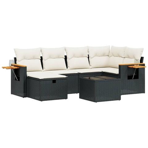 Set Divani da Giardino con Cuscini 7pz Nero Polyrattan - Foto 1