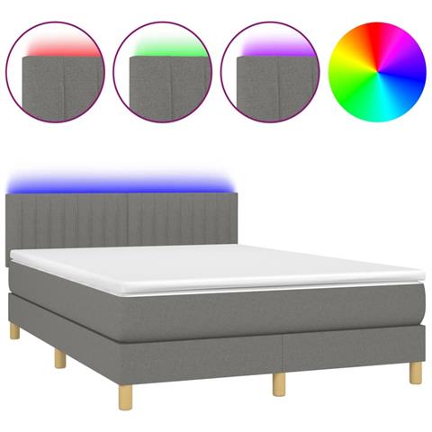 Letto a Molle Materasso e LED Grigio Scuro 140x190cm in Tessuto - Foto 1