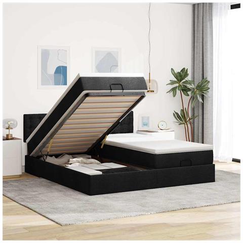 Struttura Letto Pouf con Materassi Nero 180x200 cm in Tessuto - Foto 2