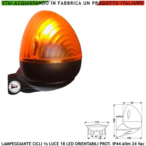 Lampeggiante Arancio Luce 9+9 Led 12-24 Vac Intermittenza Elettronica 40-45 Lampeggi Al Minuto Installazione Da Parete - Foto 1