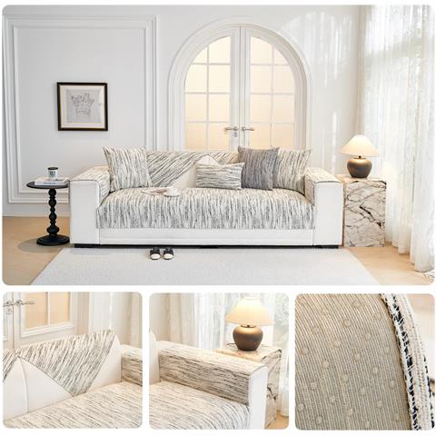 Copridivano In Ciniglia Antiscivolo Morbido 90x240 Cm Bianco E Nero - Foto 2