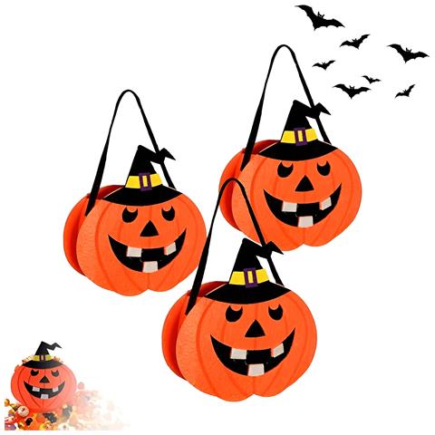 Set Di Sacchetti Di Halloween A Forma Di Zucca Per Caramelle, 3 Pezzi - Foto 1