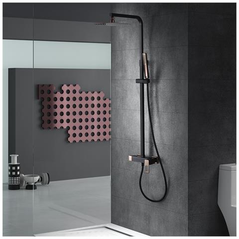 Imex Colonna Doccia Miscelatore Nero-oro Rosa In Acciaio Inox S304 E Ottone Asta Estensibile Soffione Extra Piatto 20x20 Cm Anticalcare Supporto Regolabile Cartuccia Ceramica Ø35 Mm Flessibile 1 - Foto 1