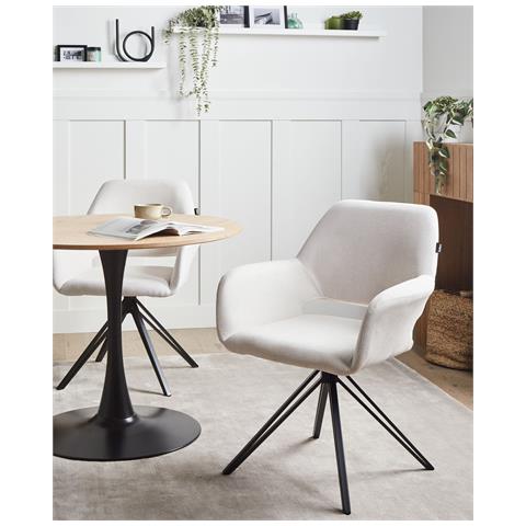 Set Di 2 Sedie Da Pranzo Ciney Tessuto Bianco Sporco - Foto 1