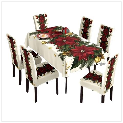 Set Decorativo Natalizio Tovaglia E Coprisedie - Sfondo Bianco - Foto 2