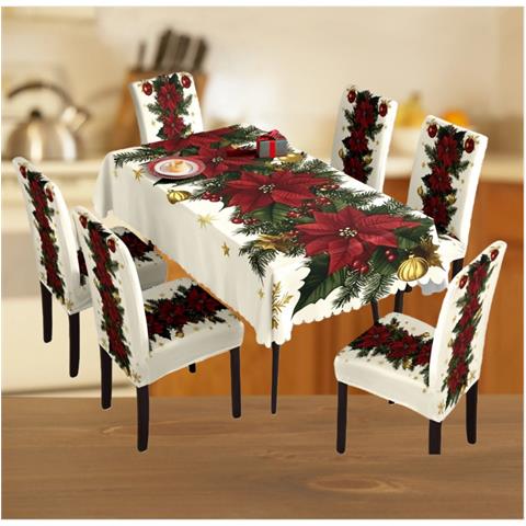 Set Decorativo Natalizio Tovaglia E Coprisedie - Sfondo Bianco - Foto 3