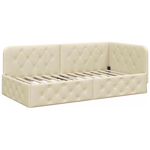 Cornice del letto ad angolo Crema 90 x 190 cm Tessuto - Foto 1