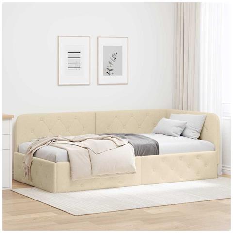 Cornice del letto ad angolo Crema 90 x 190 cm Tessuto - Foto 2