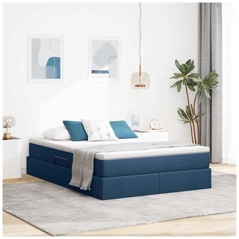 Letto con contenitore e materasso Blu 140 x 190 cm Poliestere - Foto 2