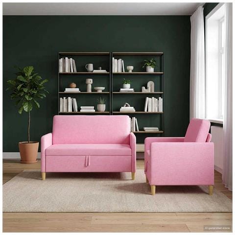 Set di Divani con Storage 2 pcs Rosa Poliestere - Foto 2