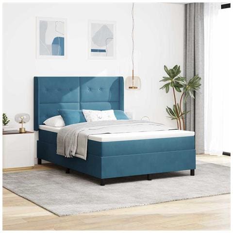 Letto a molle con materasso Blu 140 x 200 cm Velluto - Foto 2