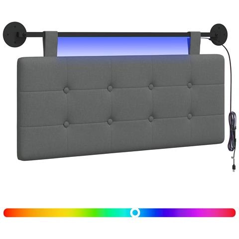 Testiera sospesa Con luce LED Grigio Scuro Tessuto - Foto 1