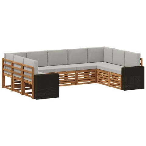 Set di divani da esterno 9 pcs Naturale e Grigio Chiaro - Foto 1