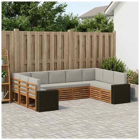 Set di divani da esterno 9 pcs Naturale e Grigio Chiaro - Foto 2