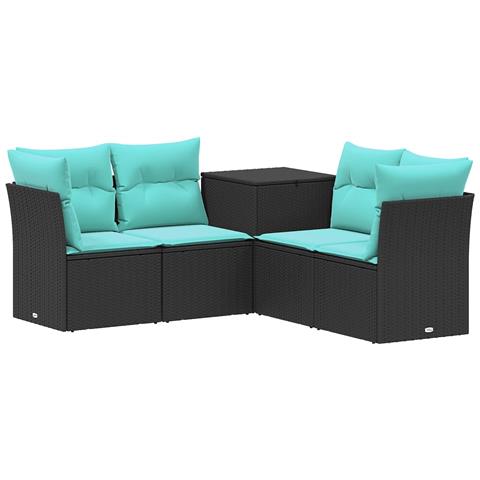 Set di divani 5 pz Nero e Blu Rattan sintetico e Acciaio - Foto 1