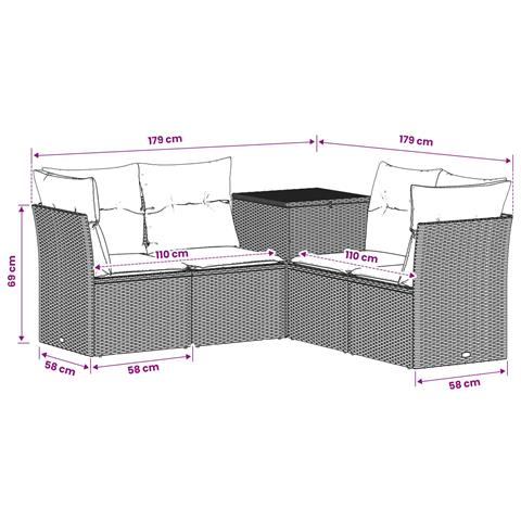 Set di divani 5 pz Nero e Blu Rattan sintetico e Acciaio - Foto 10