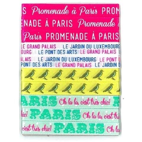 Ru83 destinazione Paris - set Di 6 nastri Stampati Raso Rosa / giallo / verde 1,5 x 90 x 0,1 cm - Foto 1