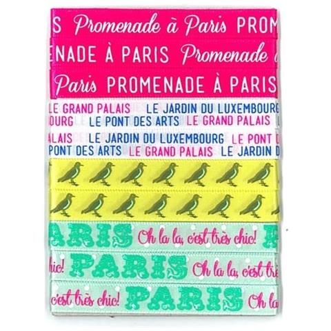 Ru83 destinazione Paris - set Di 6 nastri Stampati Raso Rosa / giallo / verde 1,5 x 90 x 0,1 cm - Foto 2
