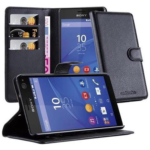 Custodia Compatibile Con Sony Xperia C4 In Nero Carbone - Coperchio Protettiva Con Chiusura Magnetica, Funzione Stand E Tasca Per Le Carte - Foto 1