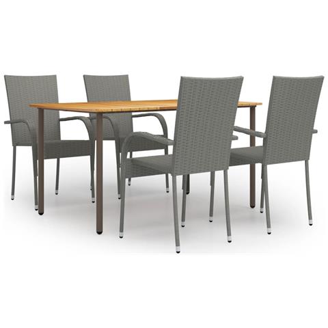 Set Mobili da Pranzo Giardino 5 pz in Polyrattan Grigio - Foto 1
