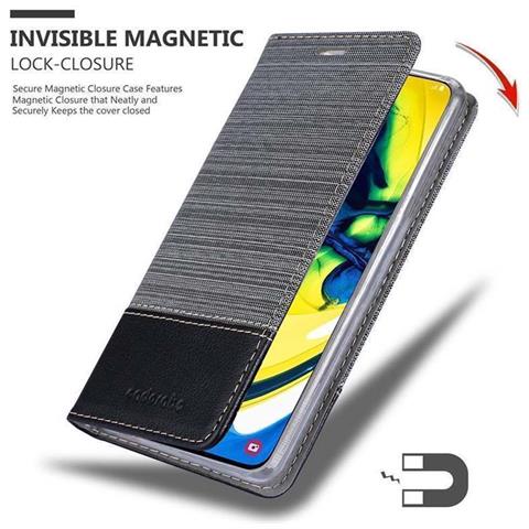 Custodia Compatibile Con Samsung Galaxy A80 / A90 In Grigio Nero - Coperchio Protettiva Con Chiusura Magnetica, Funzione Stand E Tasca Per Le Carte - Foto 2