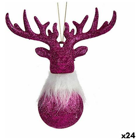 Decorazione Natalizia Renna Fucsia Plastica Porporina 13,5 X 15,5 X 7 Cm (24 Unità) - Foto 1