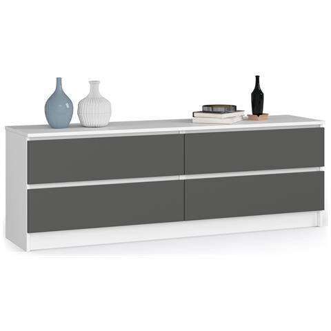 Cassettiera K160, 4 cassetti, 160x40x55 cm, Colore Bianco e Grigio Grafite - Foto 1
