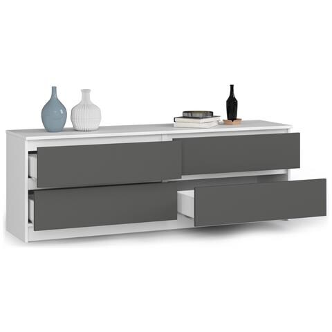 Cassettiera K160, 4 cassetti, 160x40x55 cm, Colore Bianco e Grigio Grafite - Foto 2