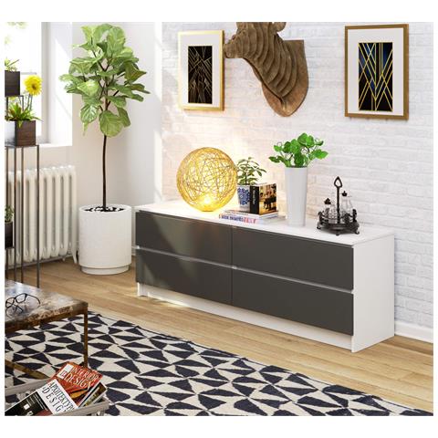Cassettiera K160, 4 cassetti, 160x40x55 cm, Colore Bianco e Grigio Grafite - Foto 5