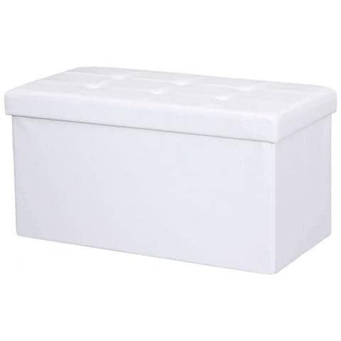 Baule Cassapanca Pouf Da Interno Rivestito In Ecopelle Chiudibile Salvaspazio - White - Foto 1