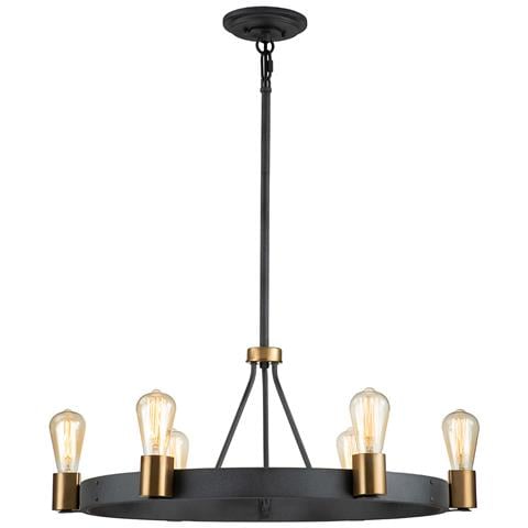 Lampadario Industrial Nordico Silas Acciaio Zinco Antico Ottone 6 Luci E27 - Foto 1