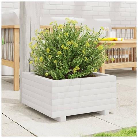 Fioriera Da Giardino Bianca 50x50x26,5cm Legno Massello Di Pino - Foto 3