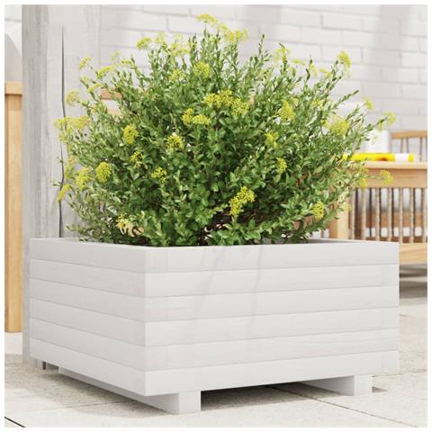 Fioriera Da Giardino Bianca 50x50x26,5cm Legno Massello Di Pino - Foto 1
