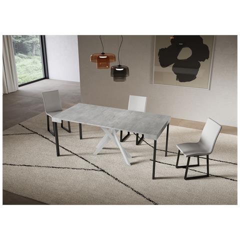 Consolle Allungabile 90x40/300 Cm Saki Cemento Gambe Bianche - Foto 2